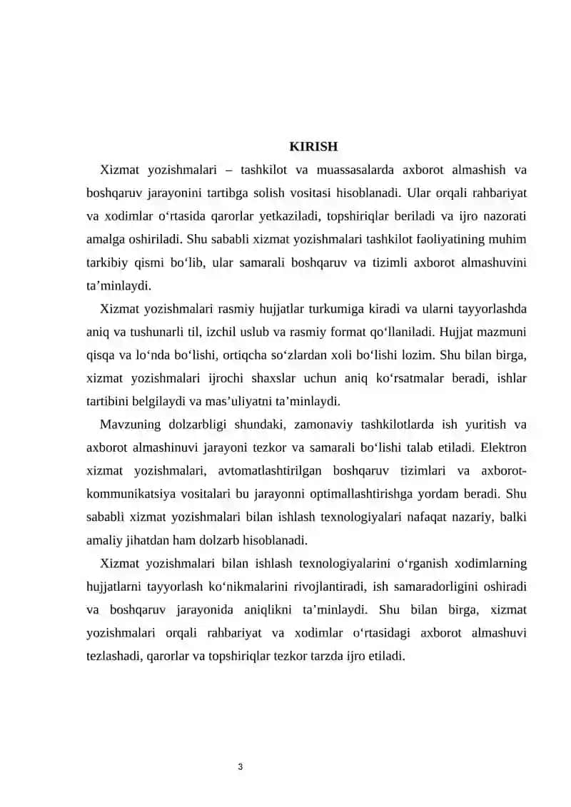 XIZMAT YOZISHMALARI BILAN ISHLASH TEXNOLOGIYALARI 3