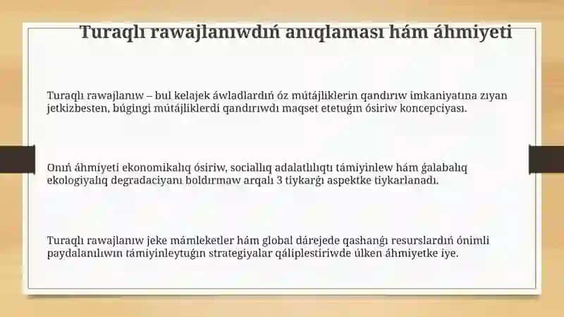 Turaqlı rawajlanıw 3