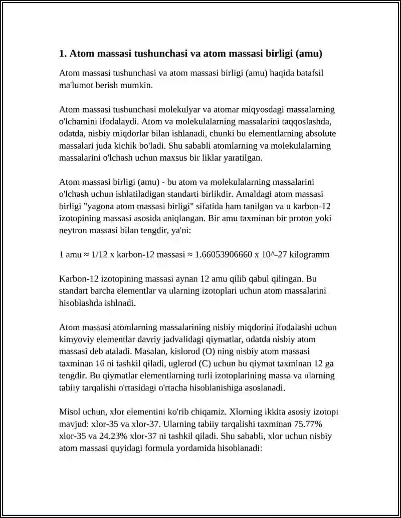 ELEMENTLAR ATOM MASSALARI.GAZLARNING MOLEKULYAR MASSASINI ANIQLASH 3