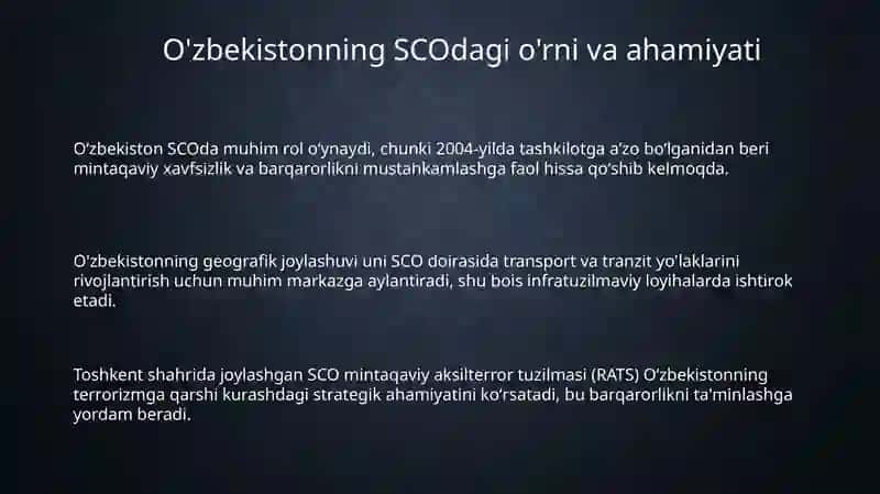 O'zbekistonning SCOdagi o'rni va roli 3