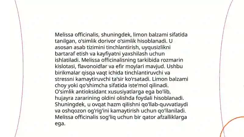Melissa officinalisning shifobaxsh xususiyatlari 3
