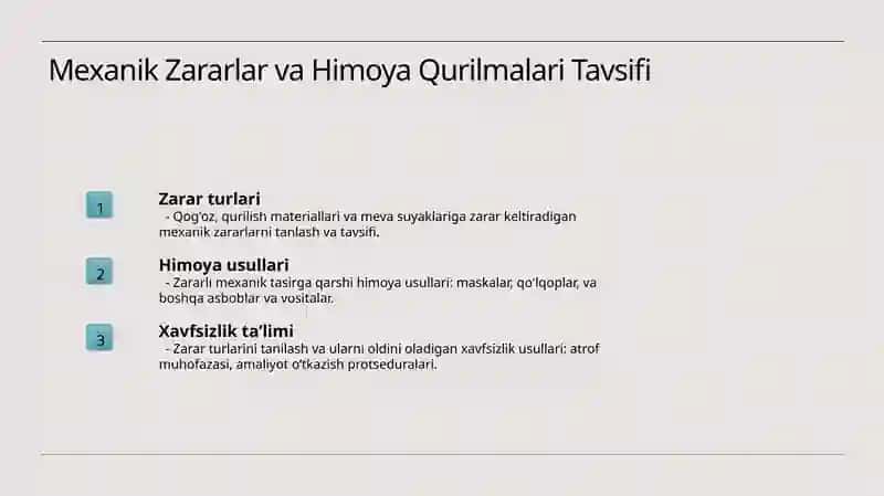 Mexanik zararlar va himoya qurilmalari identifikatsiyasi 3
