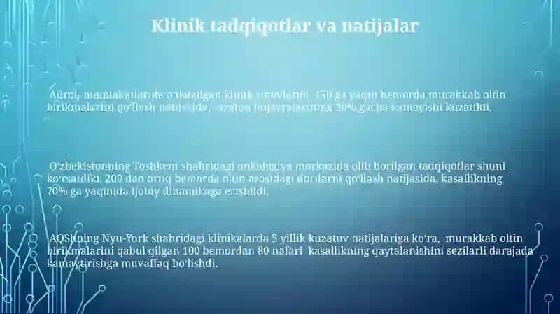 Oltining Kompleks Birikmalarni Tibbiyotda Ishlatilishi 3
