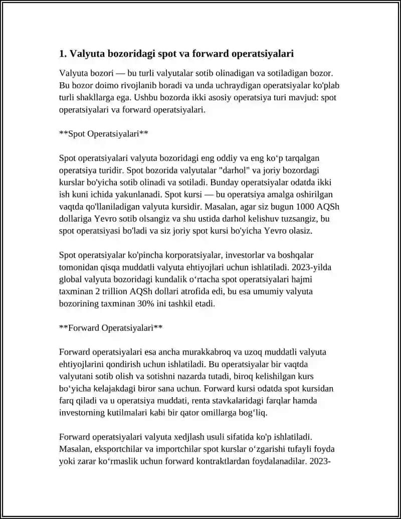 XALQARO MOLIYA BOZORI OPERATSIYALARI 3