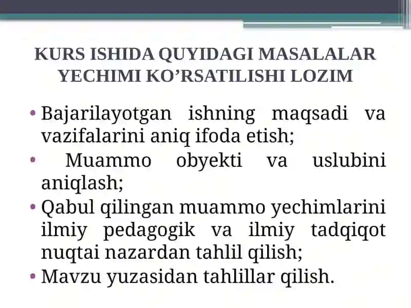 KURS ISHINI YOZISH BO’YICHA TAQDIMOT 3