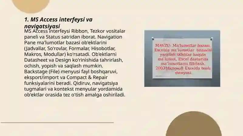 MS ACCESS MA`LUMOTLAT BAZASI BILAN ISHLASH 3