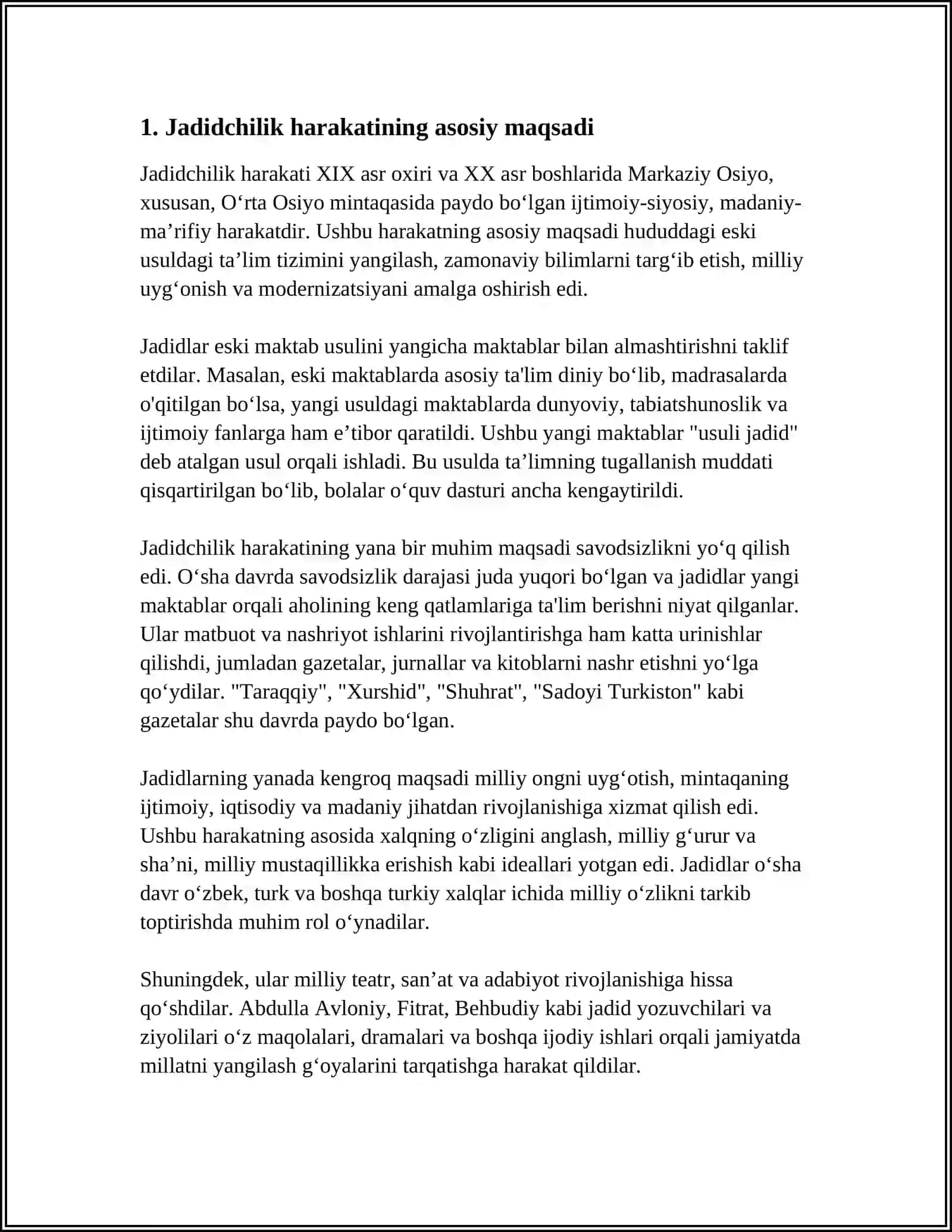 JADIDCHILIK HARAKATINING SOTSIAL MOHIYATI 3