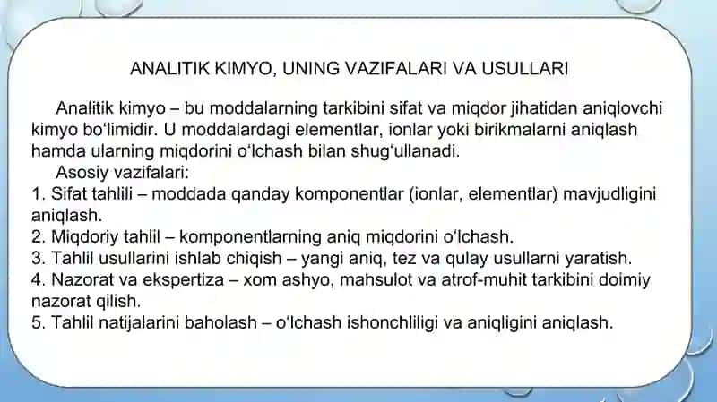 ANALITIK KIMYO FANI VAZIFALARI 3