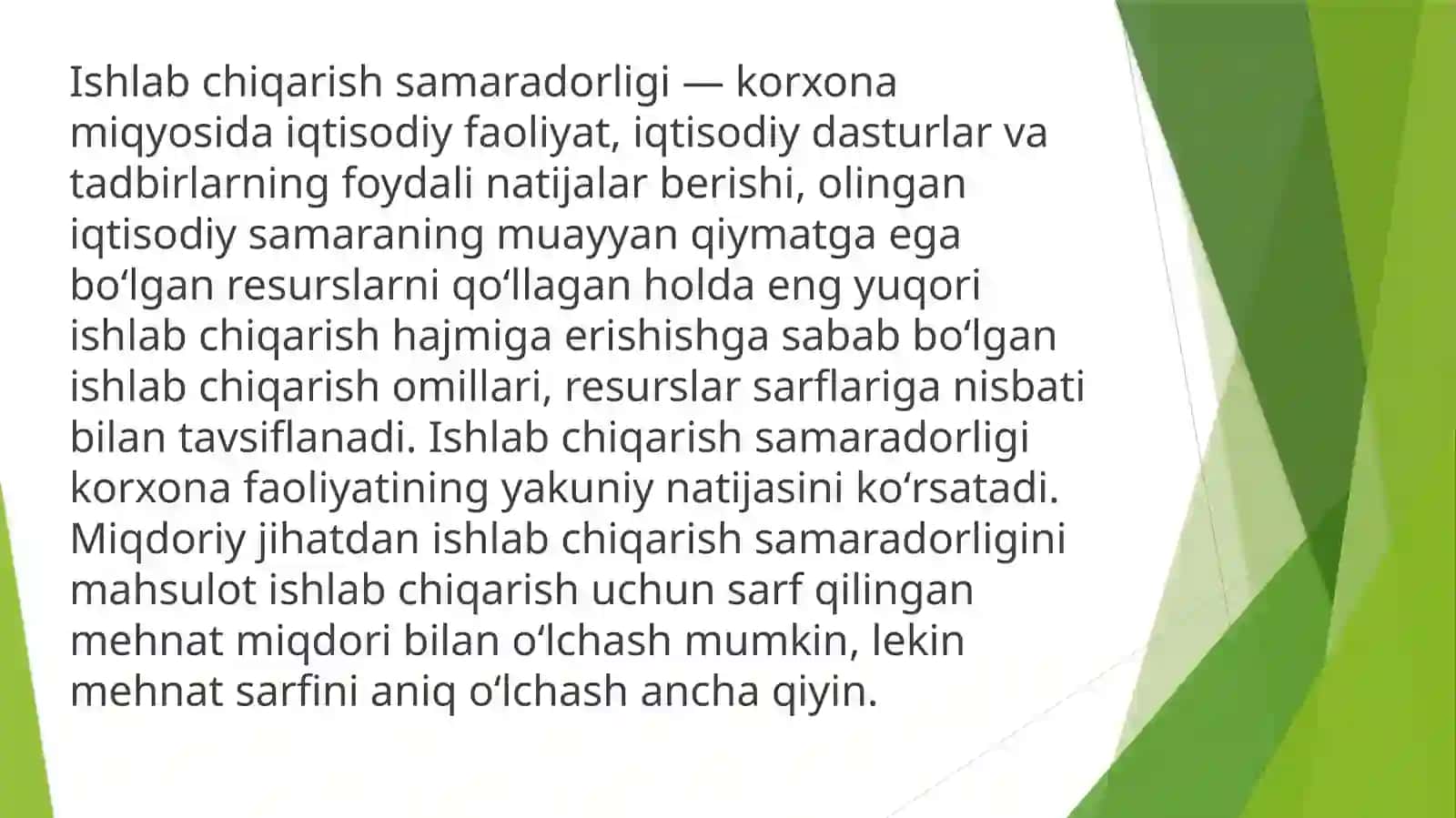 Ishlab chiqarish samaradorligi va koʻrsatkichlari 3