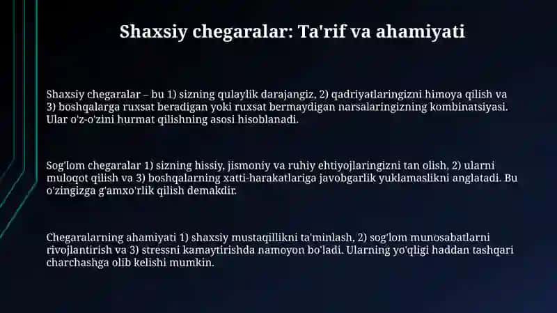 Shaxsiy chegaralarni o'rnata olmaslik 3
