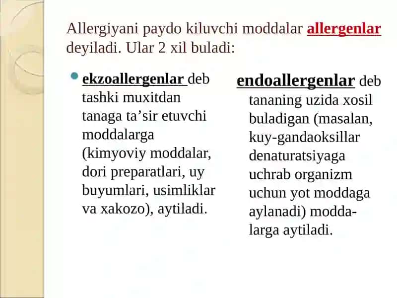 Allergiyaga qarshi dori vositalar. 3