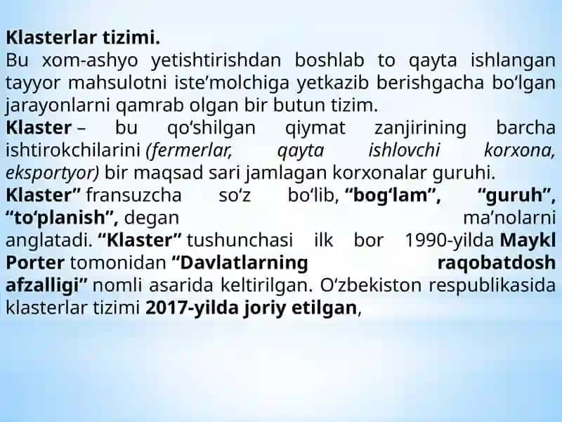 Paxta to‘qimachilik klasterlari 3