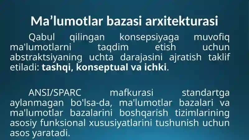 Ma’lumotlarbazasiarxitekturasi 3