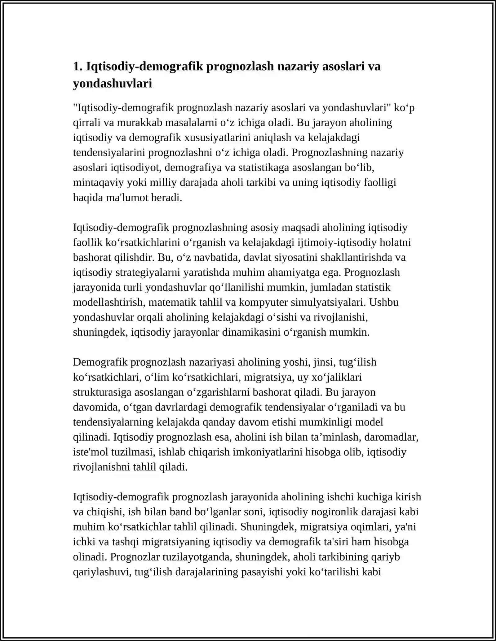 IQTISODIY DEMOGRAFIK PROGNOZLASH: METODLAR VA YONDASHUVLAR 3