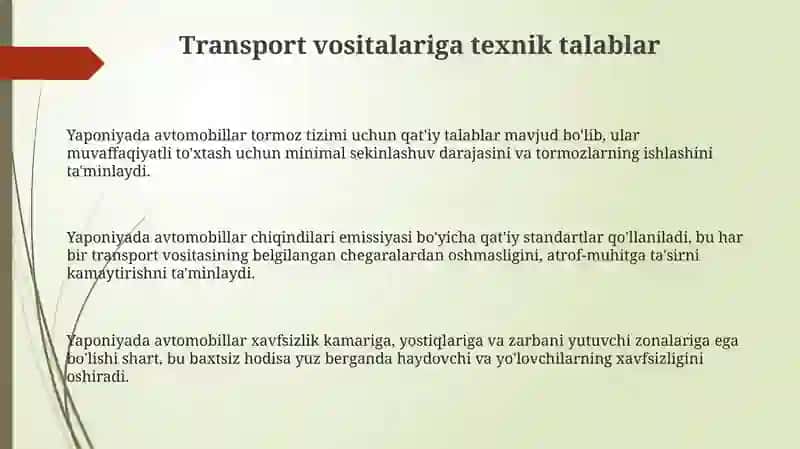 Transport vositalariga texnik talablar 3