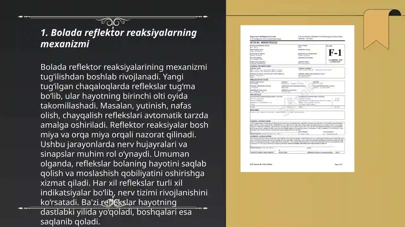 Bolada reflektor reaksiyalarning rivojlanishini baholash 3