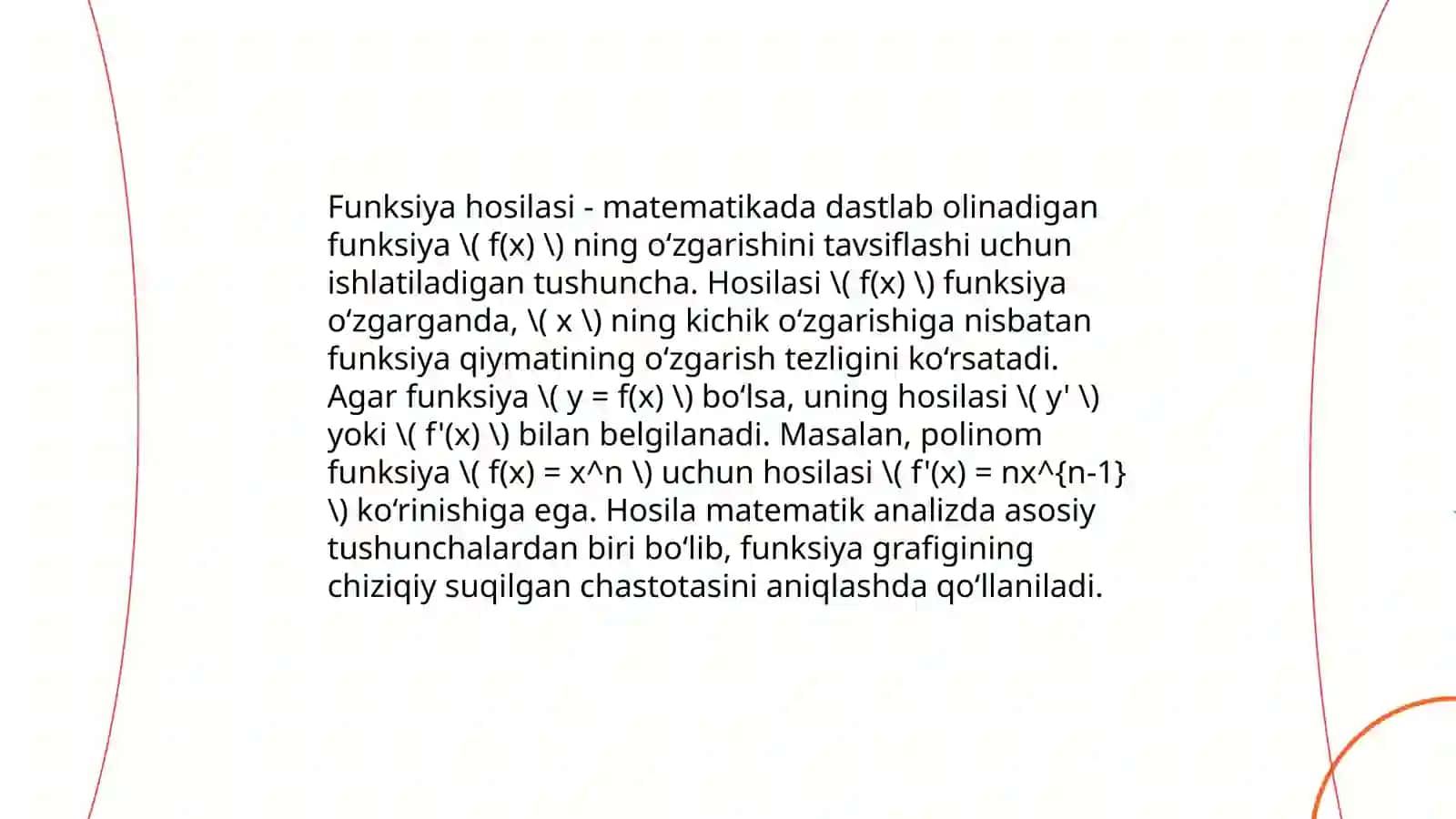 Funksiyaning hosilasi. Elementar funksiyalarning hosilasi.hosila jadvali 3