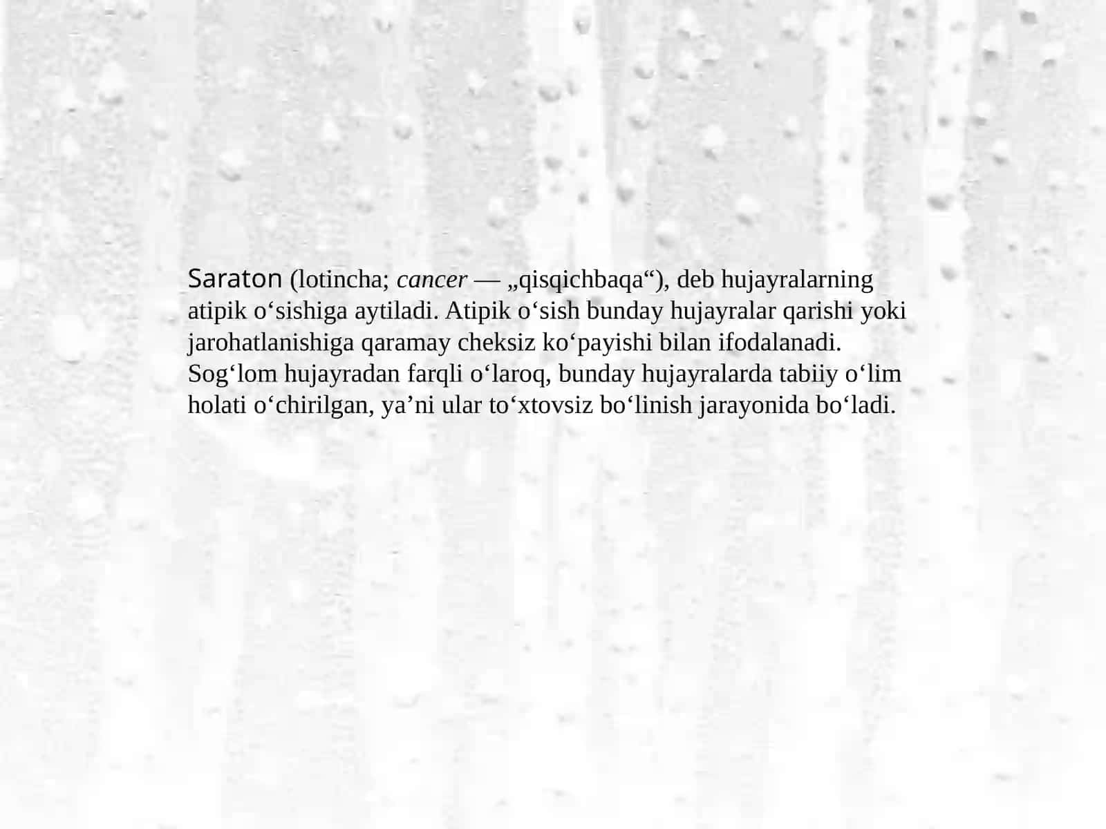Saraton kasalliklari haqida 3