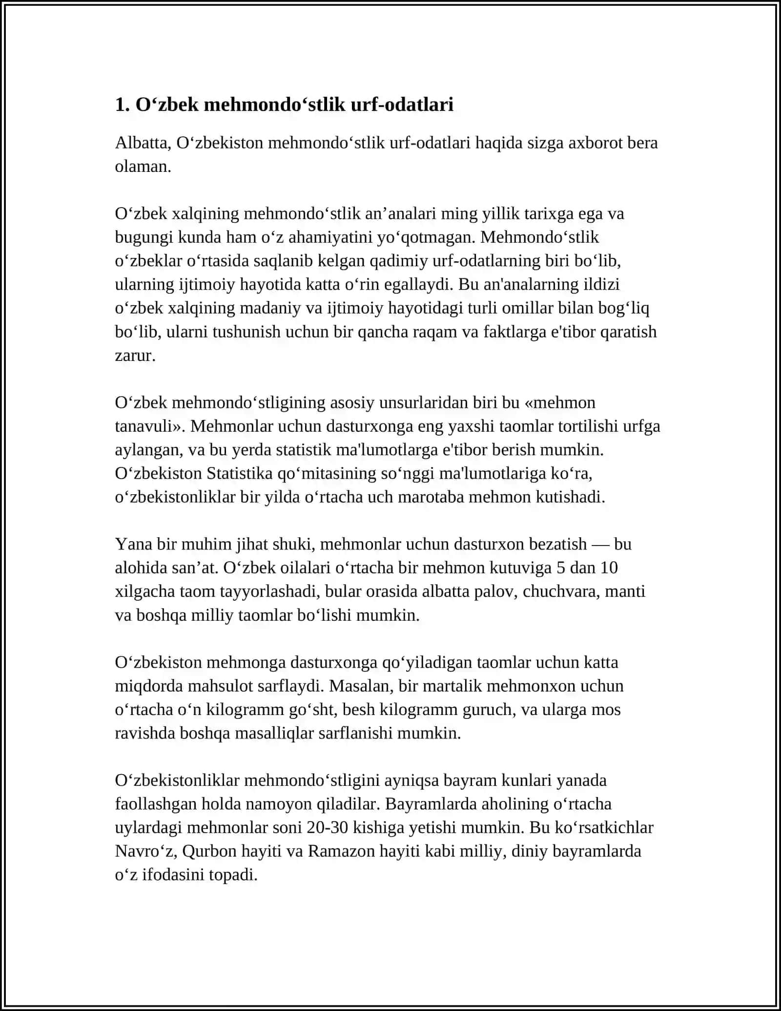 OʻZBEKISTONDA MEHMONGA XIZMAT KOʻRSATISHDA MILLIY URF-ODATLAR VA AN'ANALAR 3