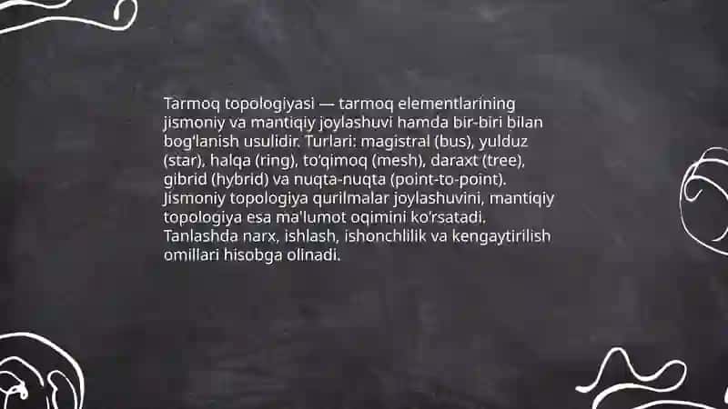 Tarmoq topologiyasi. Lokal tarmoq orqali axborotlar almashtirish 3