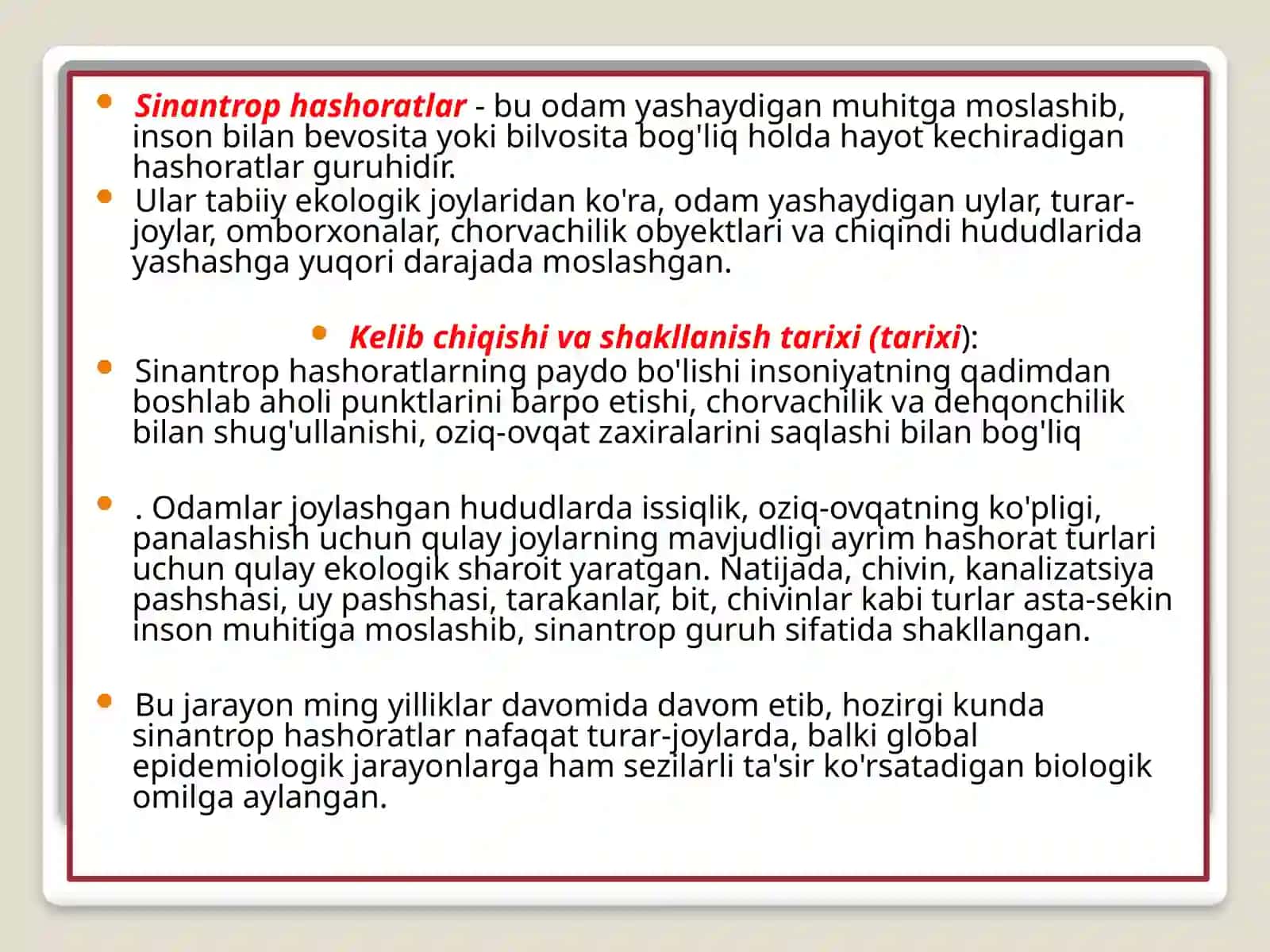Sinantrop hashoratlar Oʻqituvchilar uchun 3