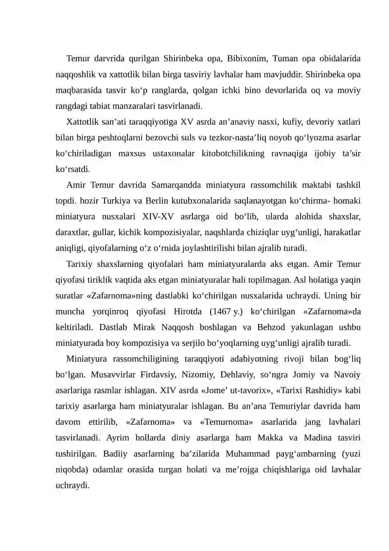 TEMUR VA TEMURIYLAR DAVRI MADANIYAT VA SAN’ATI 3