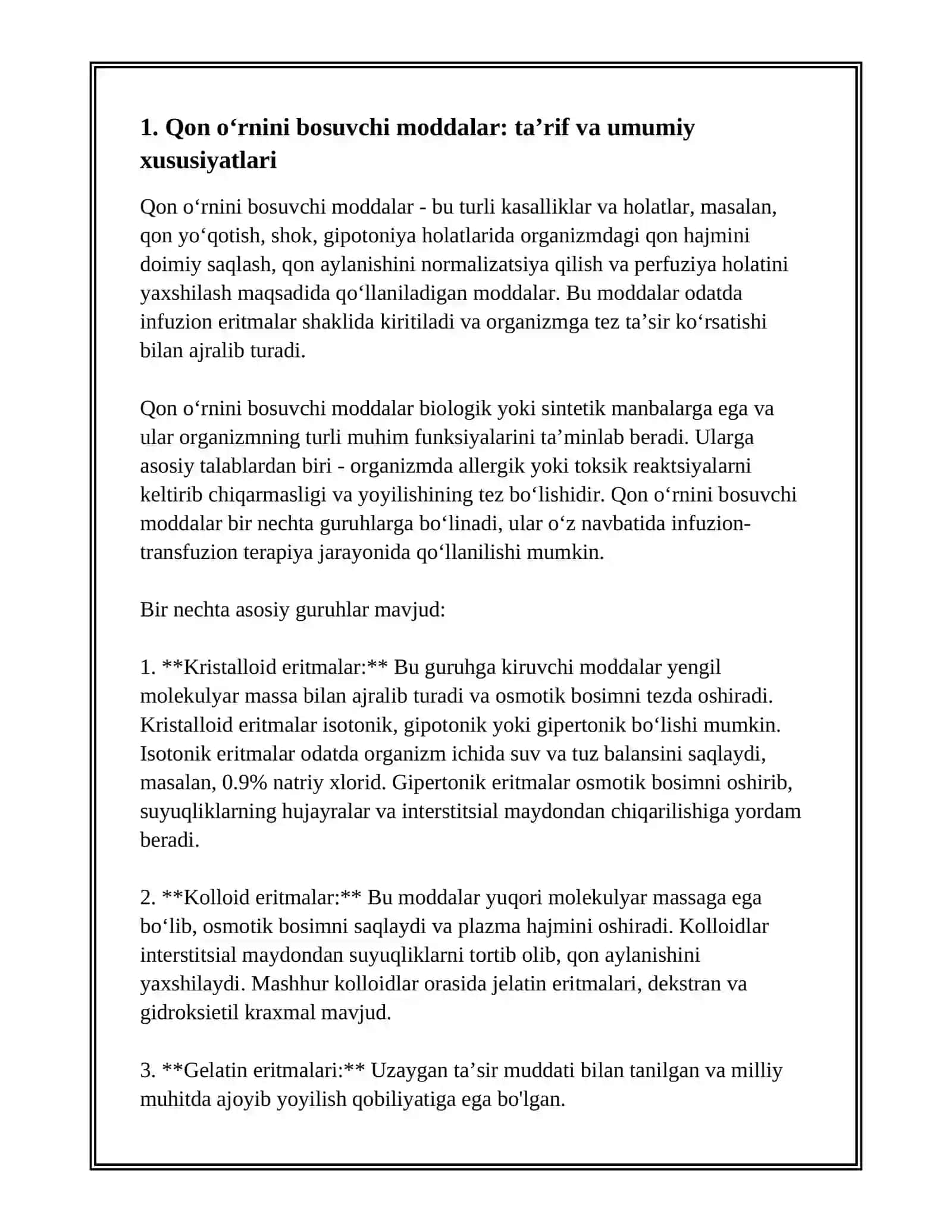 Qon Oʻrnini Bosuvchi Moddalar Haqida Referat 3