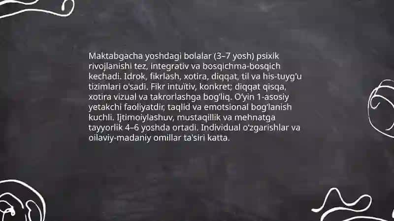 Maktabgacha yoshdagi bolalarning psixik rivojlanishi va yetakchi faoliyati 3