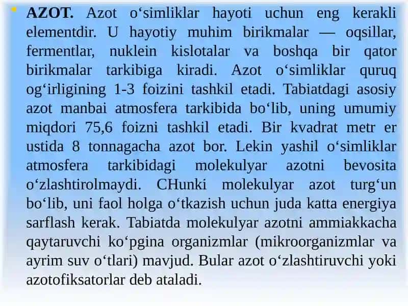 O‘simliklarning azot bilan oziqlanishi 3