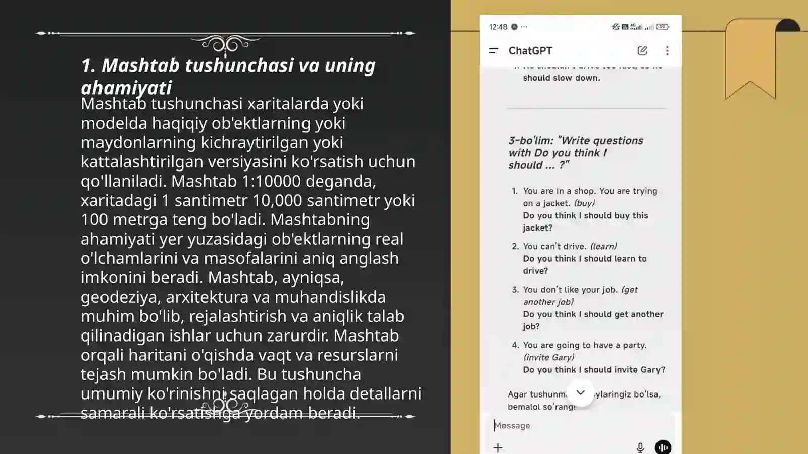 Mashtab ustida amalar va masallar yechish 3