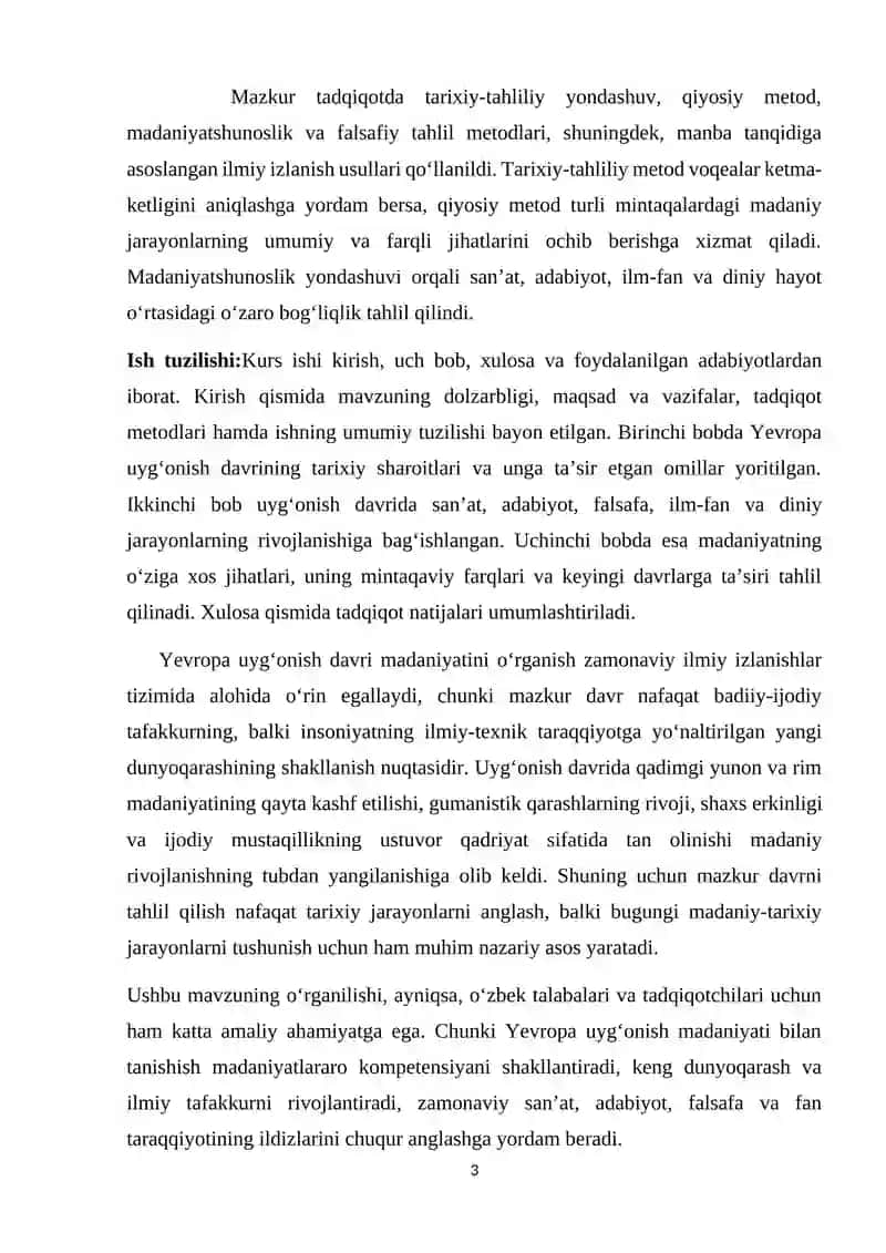 Yevropa uyg‘onish davrida madaniyatlar rivojlanishining o‘ziga xosligi 3