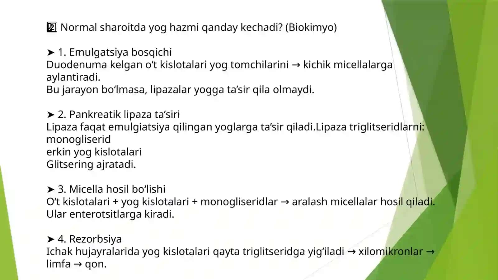 XOLETSISTITDA YOGLAR HAZMLANISHI BUZILISHI: STEATOREYA BIOKIMYOSI 3
