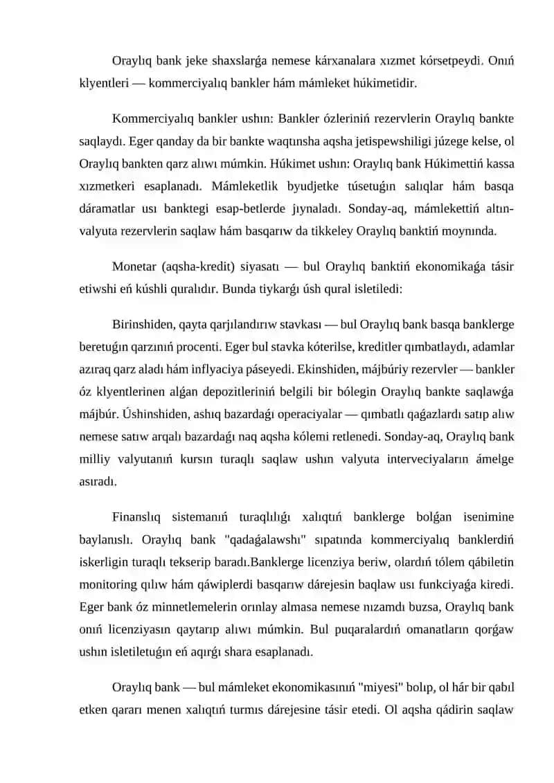 Oraylıq bank hám onıń funkciyaları 3