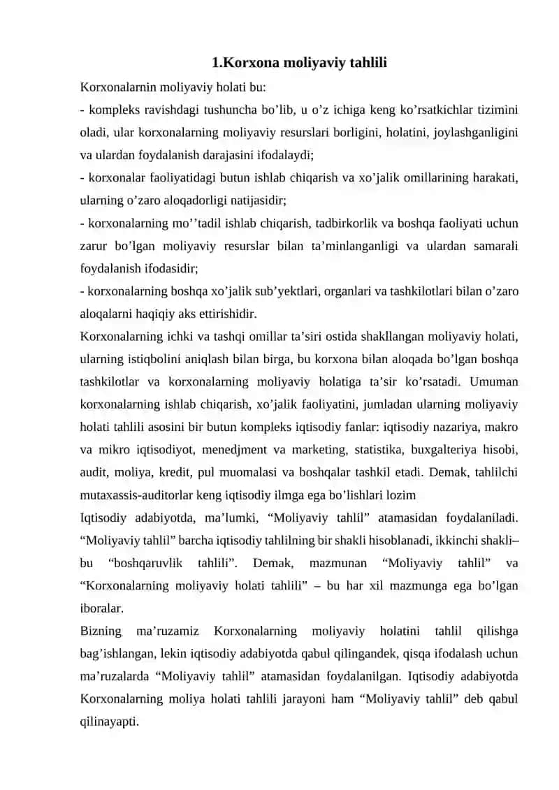 Korxona moliyaviy holatining tahlili 3
