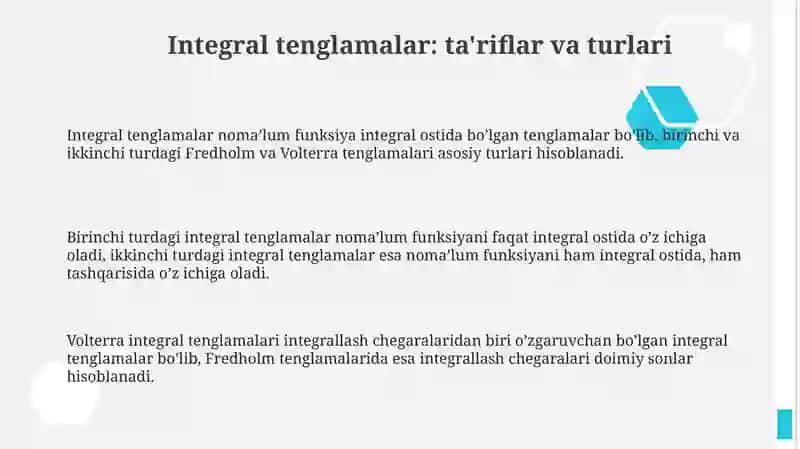 Fredgolm va Volterra integral tenglamalari 3