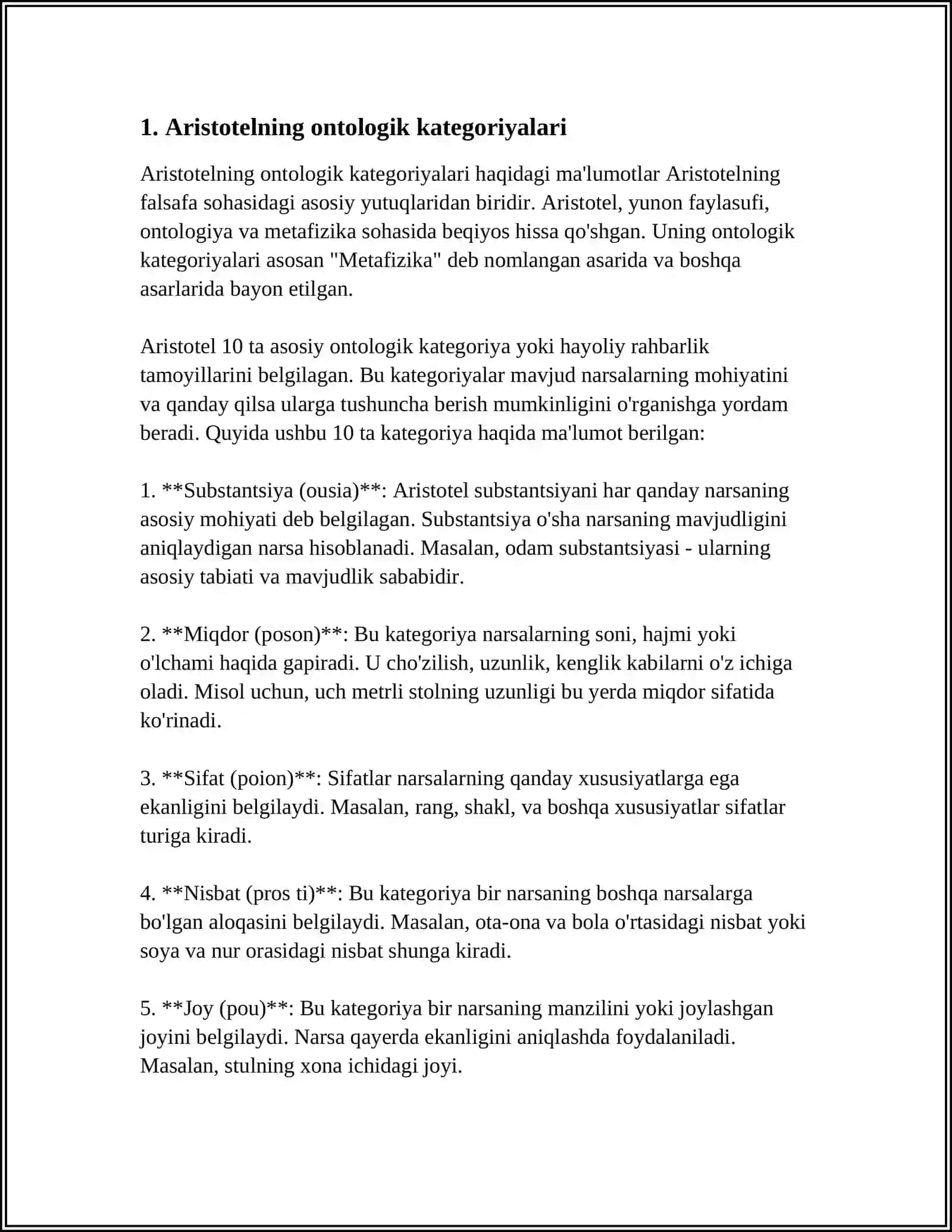 Aristotelning ontologik kategoriyalari 3