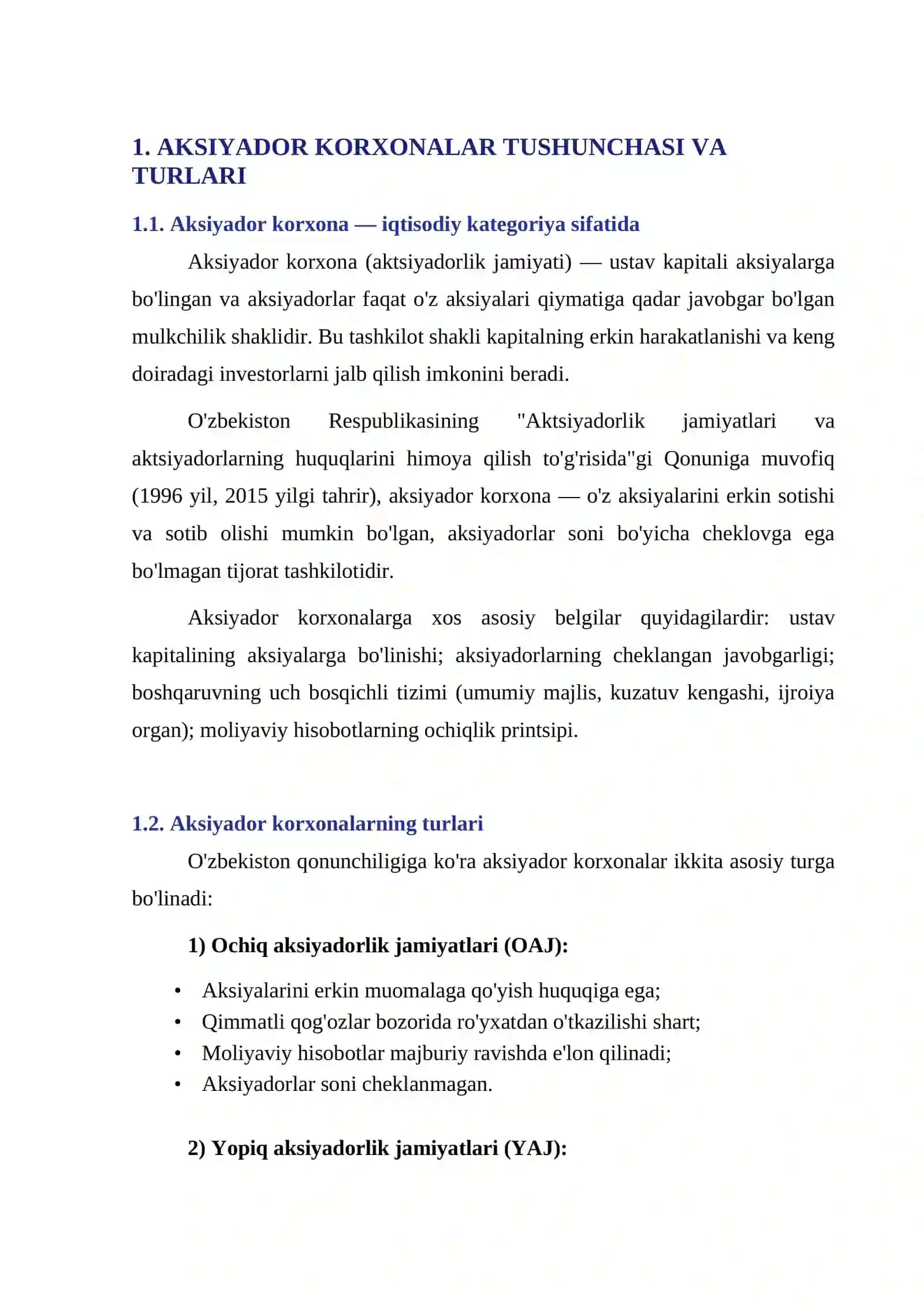 O'ZBEKISTON IQTISODIYOTIDA AKSIYADOR KORXONALARNING O'RNI 3