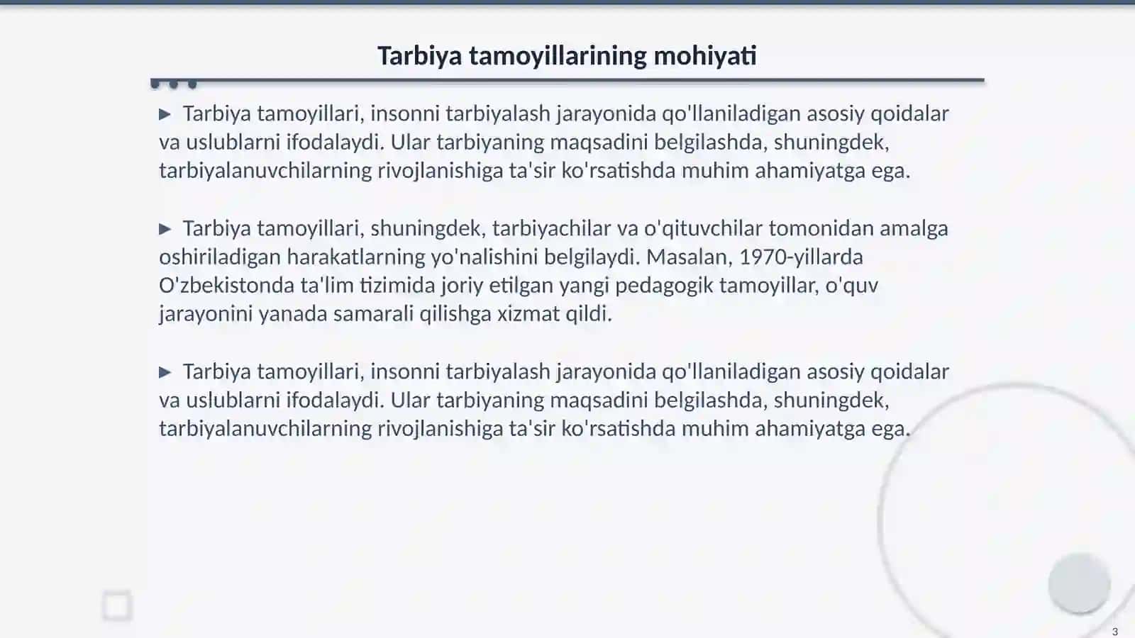 Tarbiya tamoyillari 3