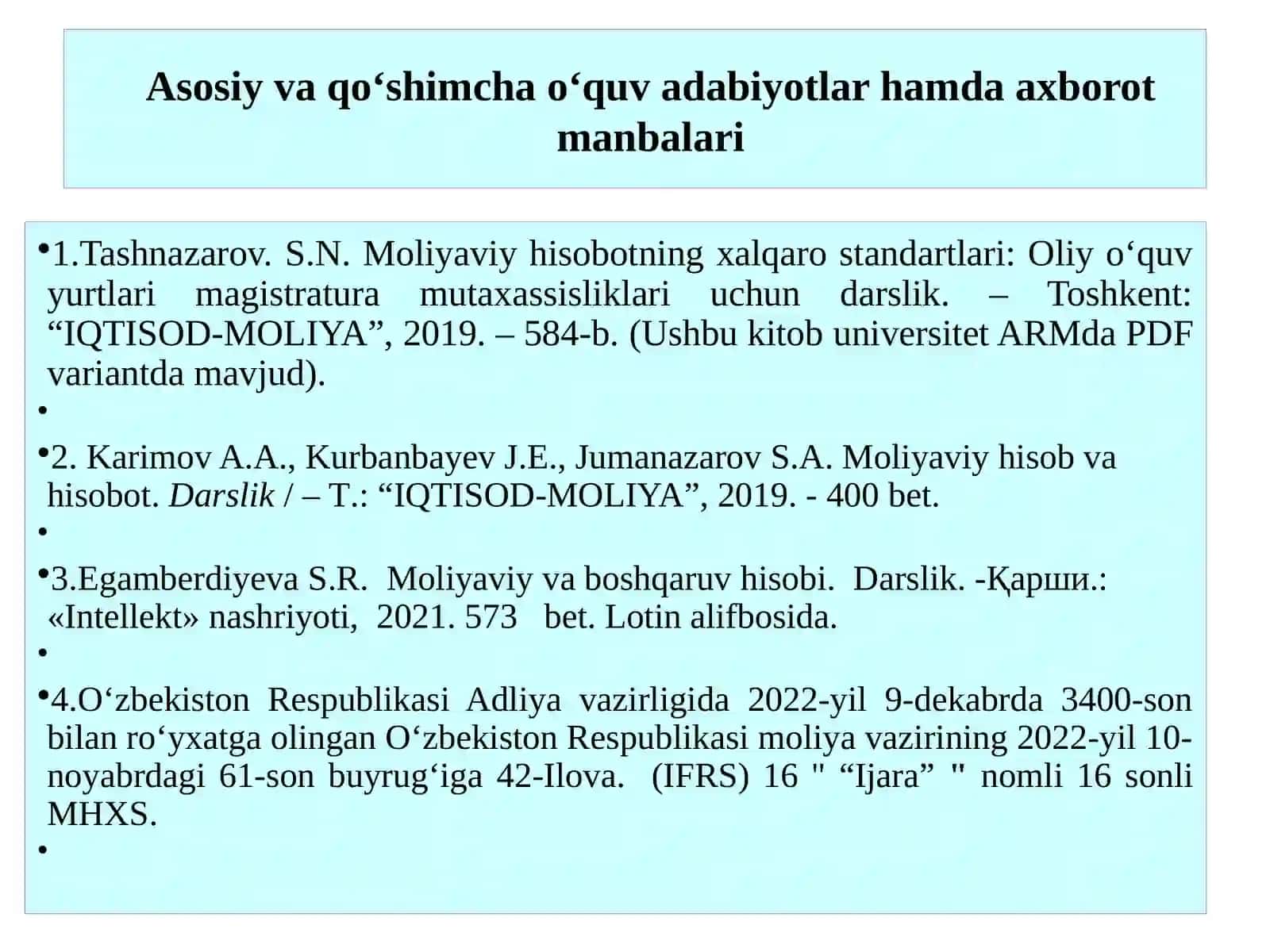 MOLIYAVIY HISOBOTNING XALQARO STANDARTLARI ASOSIDA IJARA MUNOSABATLARINI HISOBGA OLISH VA ULARNI HISOBOTDA AKS ETTIRISH 3
