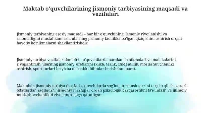 Maktab o'quvchilarining jismoniy tarbiyasi 3