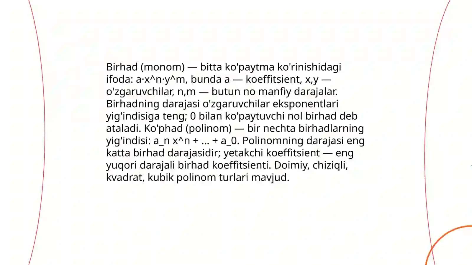 Birhadlar va ko'phadlar 3