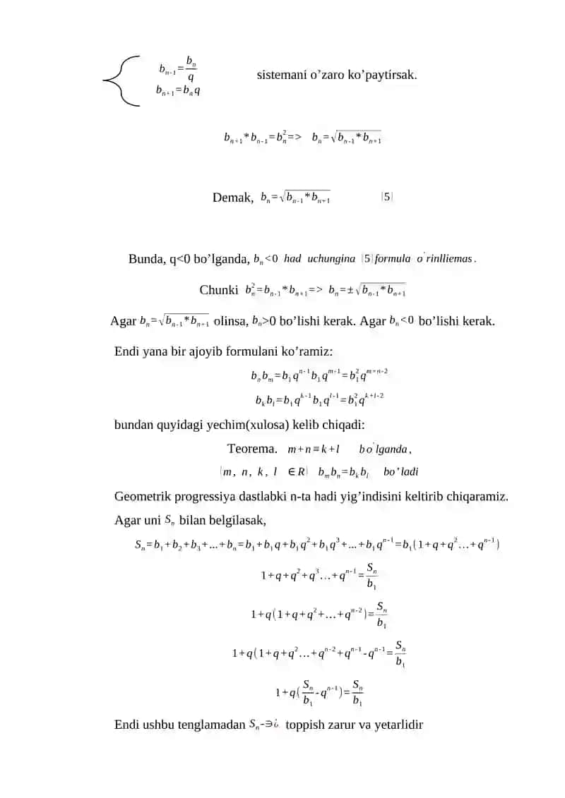 Geometrik progressiyalarga oid formulalar 3