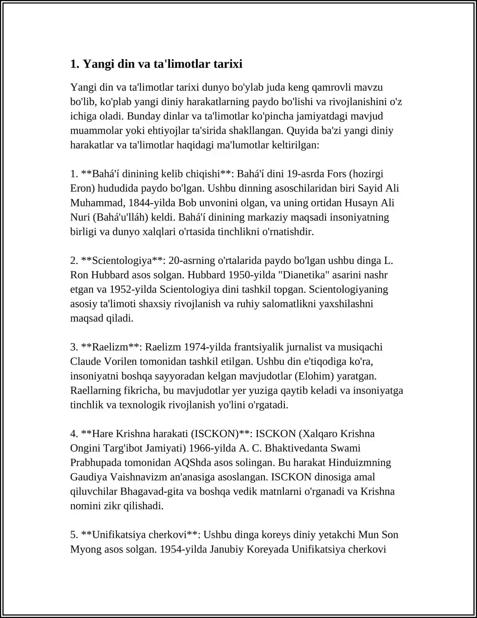 YANGI DINIY TAʼLIMOTLAR VA SEKTALAR KIBIR MAKONDA DIN.MISIONERLIK VA PRIZLETIZIMNING IJTIMOIY-SIYOSIY XAFI.DINIY FANATIZIM EKSTREMIZM FUNDAMENTAL TERRORIZMNING TARIXI VA ULARNING HOZIRGI DAVRDA HAVFSIZLIKKA TAHDIDI 3