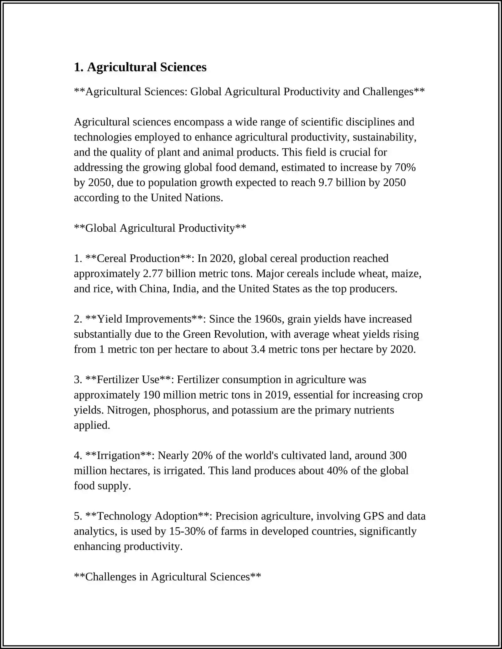 Agricultural Sciences: Global Agricultural Productivity and Challenges 3