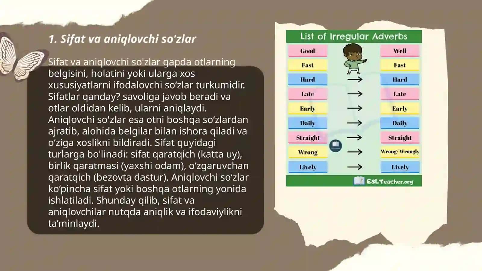 Sifat va aniqlovchi so'zlar 3
