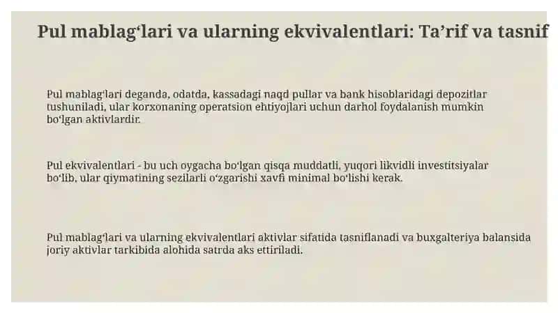 Boshgaschyotidagipulmablag'larivapulekvivalentlarninghisobi 3