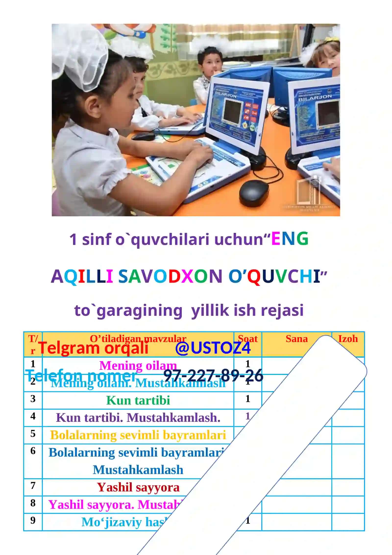 ENG AQILLI SAVODXON O’QUVCHI TO`GARAK REJA VA ISHLANMALARI 3
