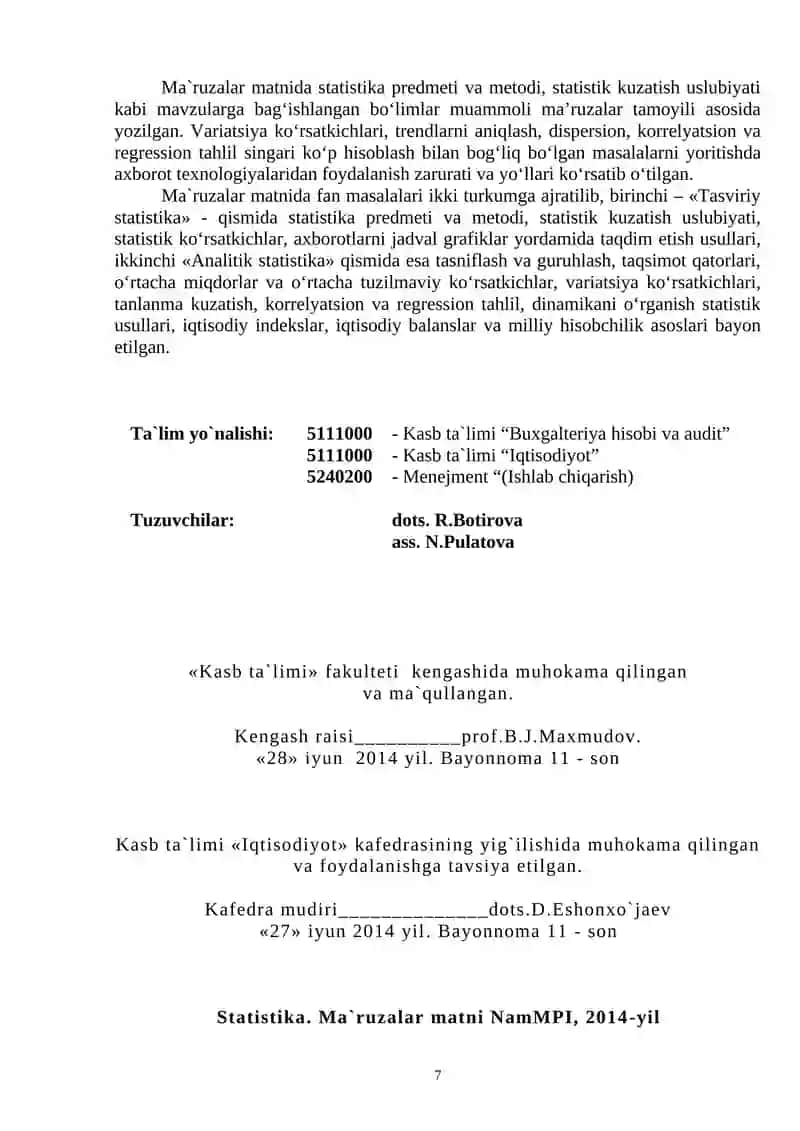 Statistika Ma`ruzalar Matni 3