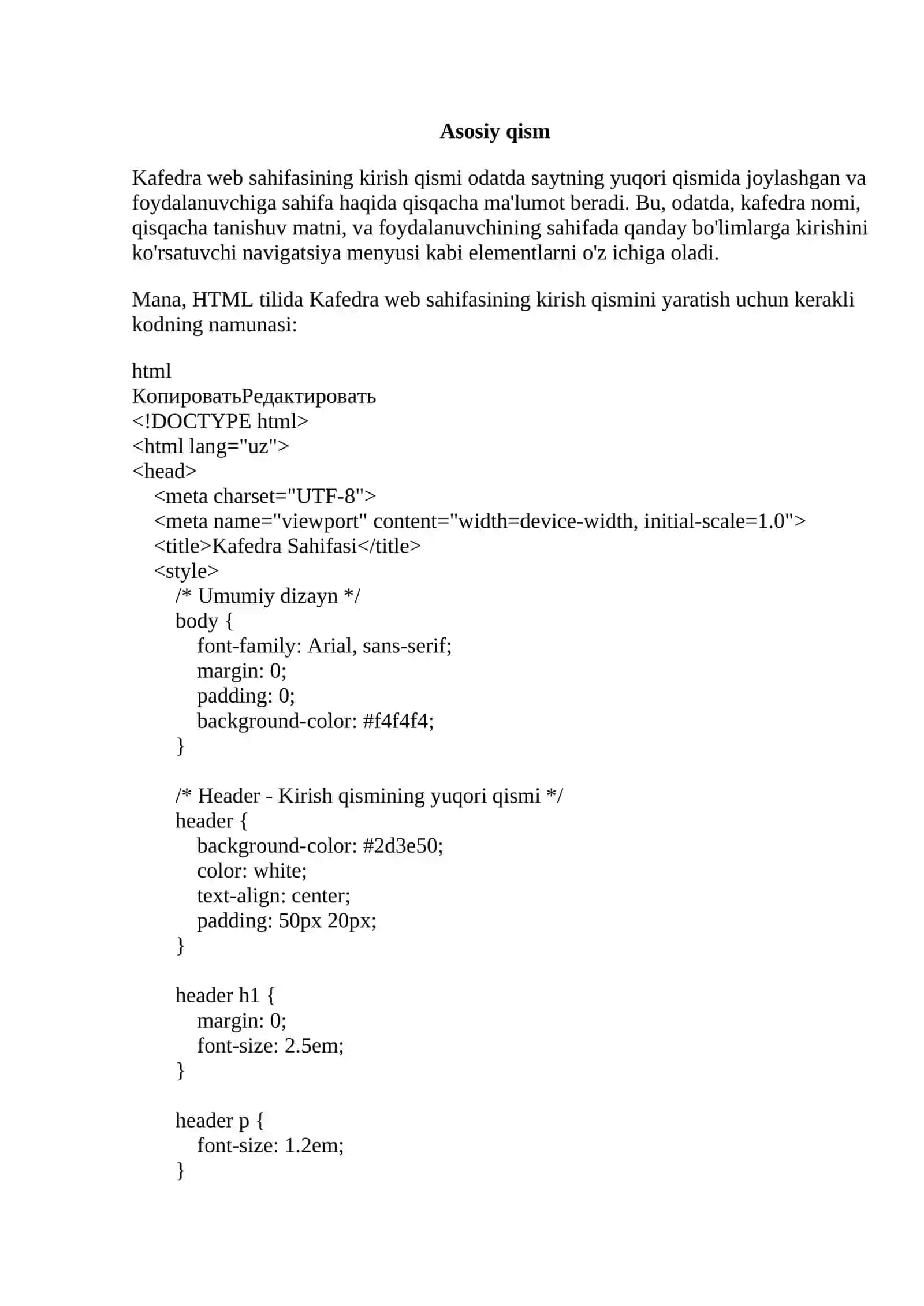 Ta'limda axborot texnologiyalari” fanidan HTML tilida KAFEDRA web sahifasini yaratish glossari” 3