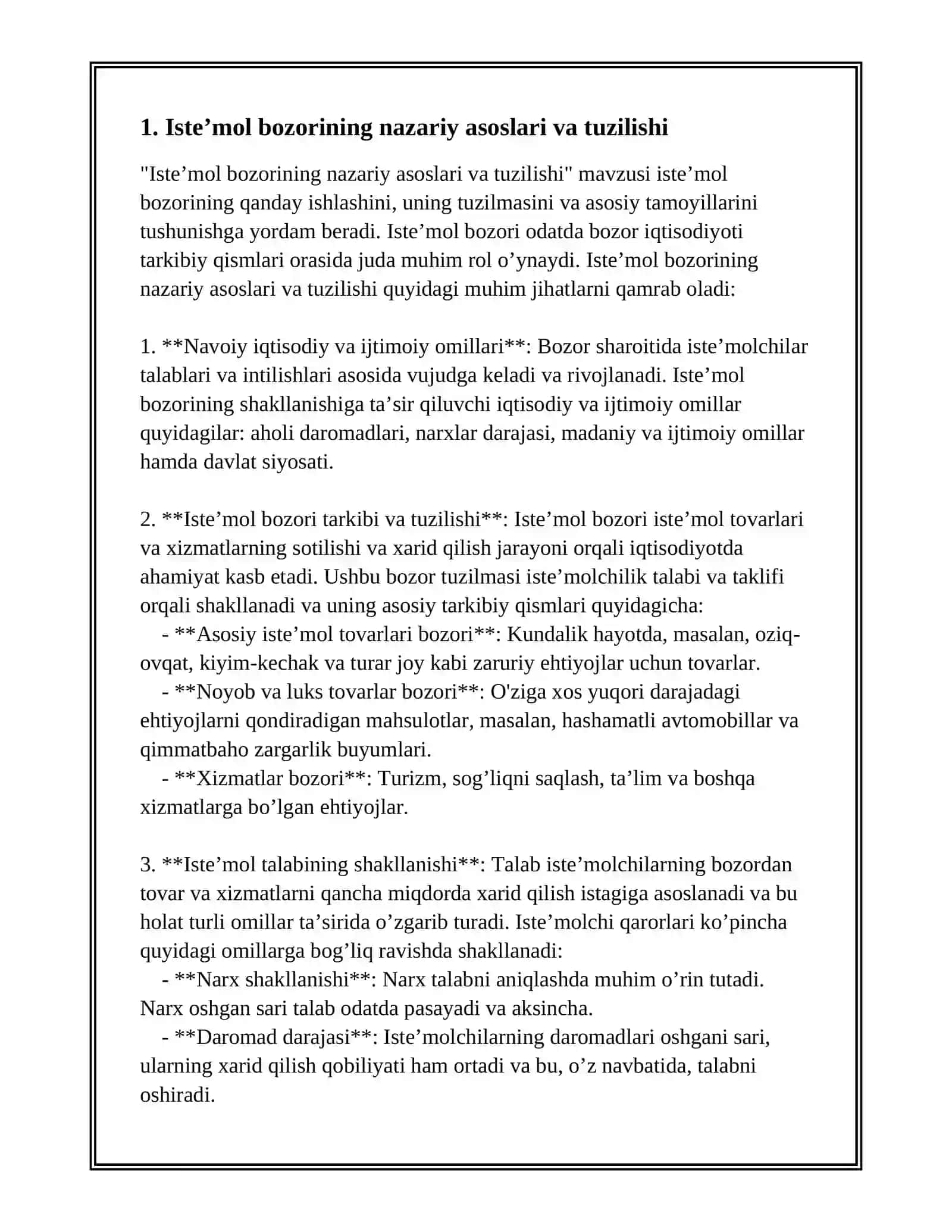 MUSTAQIL ISH "ISTE’MOL VA MAHSULOT BOZORINI OʻRGANISH" 3